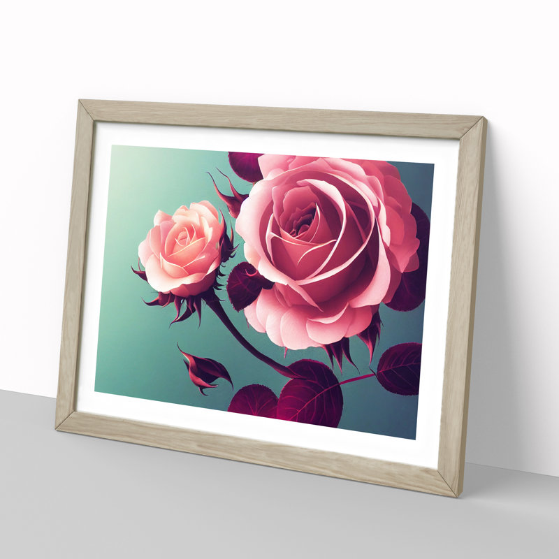Magical Rose Flowers - Framed Print, 46cm H x 64cm W x 2cm D, Oak