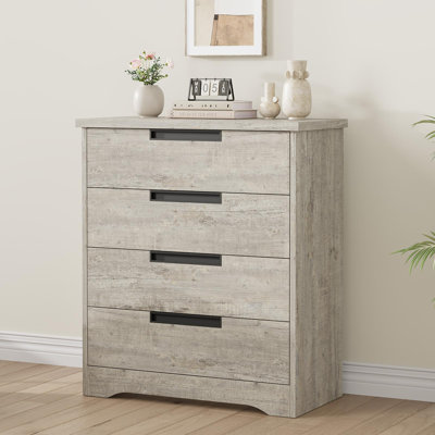 Commode 4 tiroirs pour la chambre à coucher, commode avec poignées intégrées, organisateur de commode en bois pour le salon, la chambre de bébé, le couloir et le vestibule