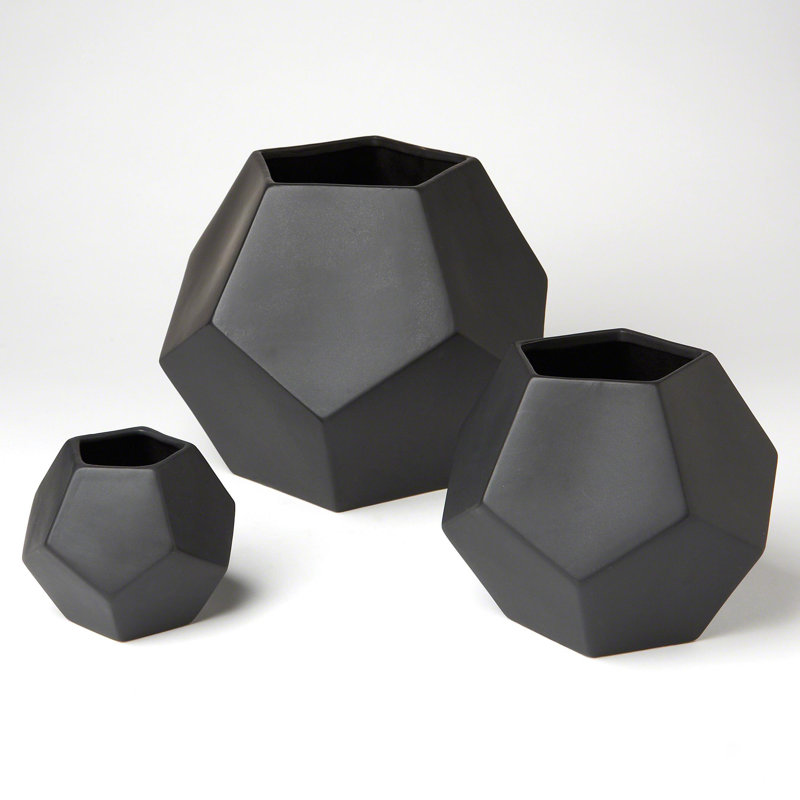 Faceted Table Vase, 4" H x 4.5" W x 4.5" D, Black