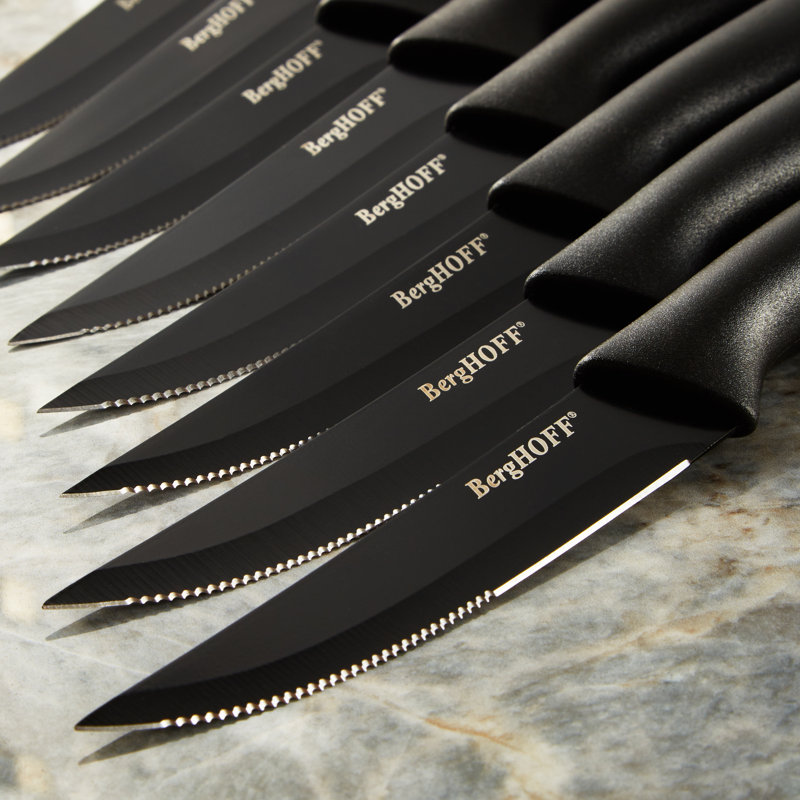 BergHOFF 8Pc Serrated Steak Knife Set With Non-Stick 8.5" Blade, Black