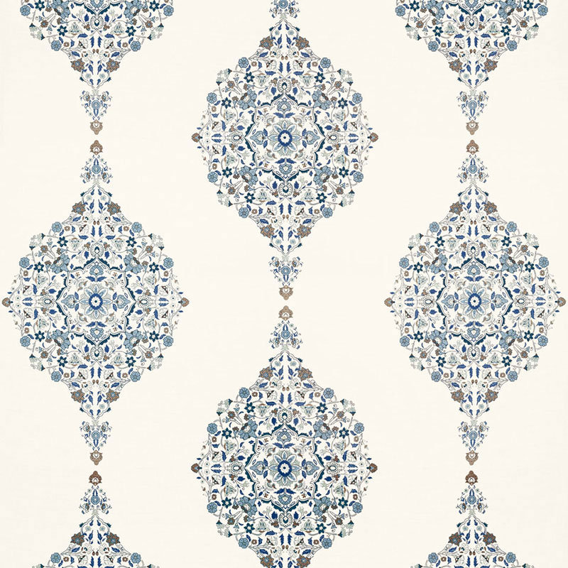 Tissu avec imprimé lin Mehndi, Indigo
