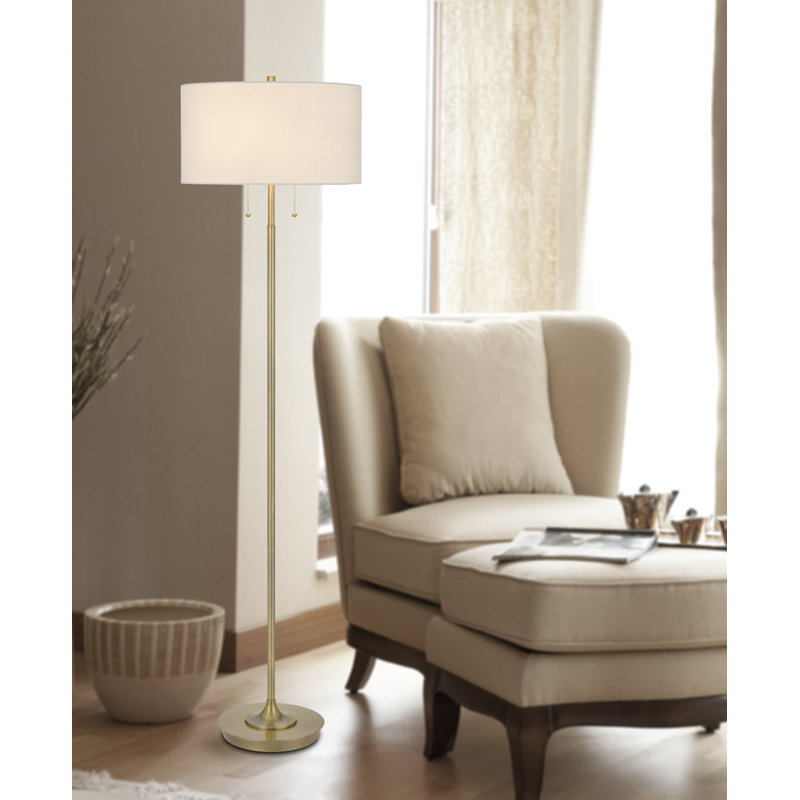 64" Brass Two Light Traditional Shaped Floor Lamp With White Rectangular Shade