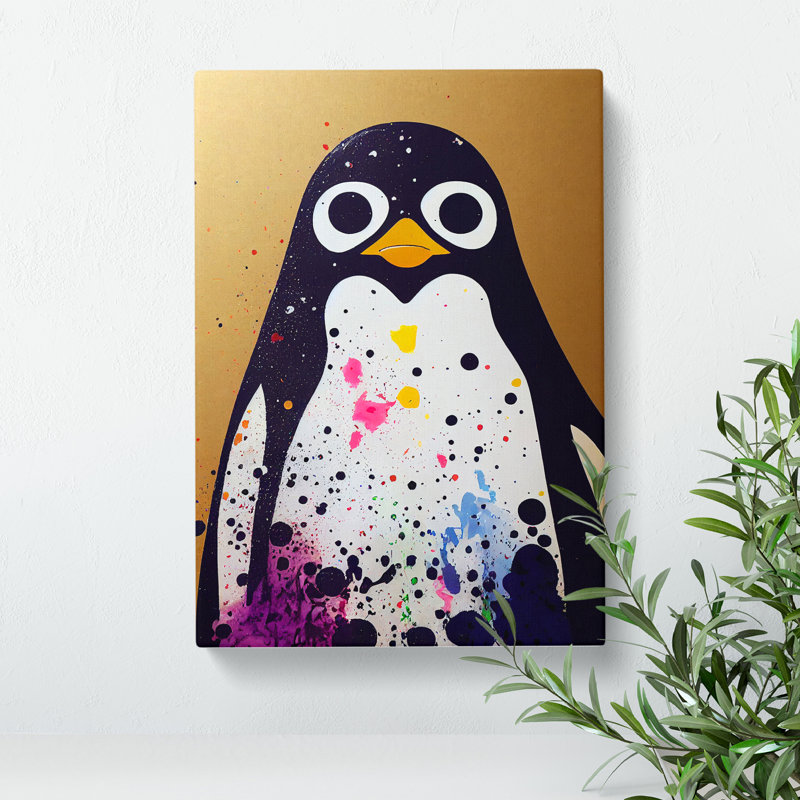 Paint Splash Penguin No.3 - Wrapped Canvas, 50cm H x 35cm W x 3cm D