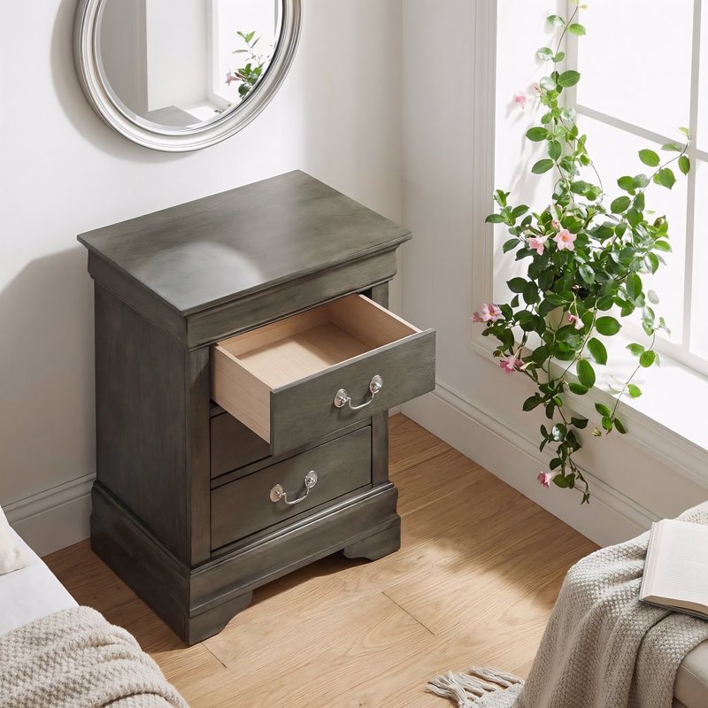 Sayre Gray 3 Drawers Nightstand, Gray