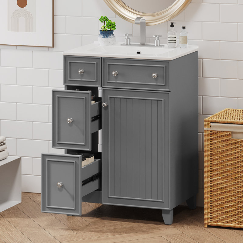 Meuble-lavabo 24 po avec lavabo en céramique, Gris