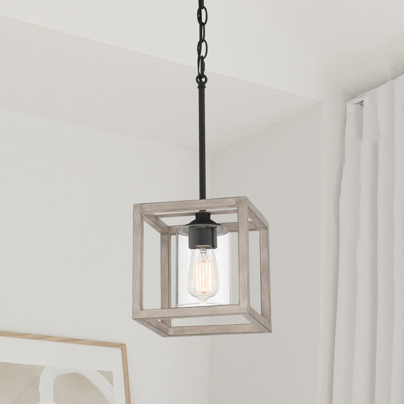 Luminaire suspendu carré rectangulaire en acier à 1 lumière Elutheria, Bois flottant