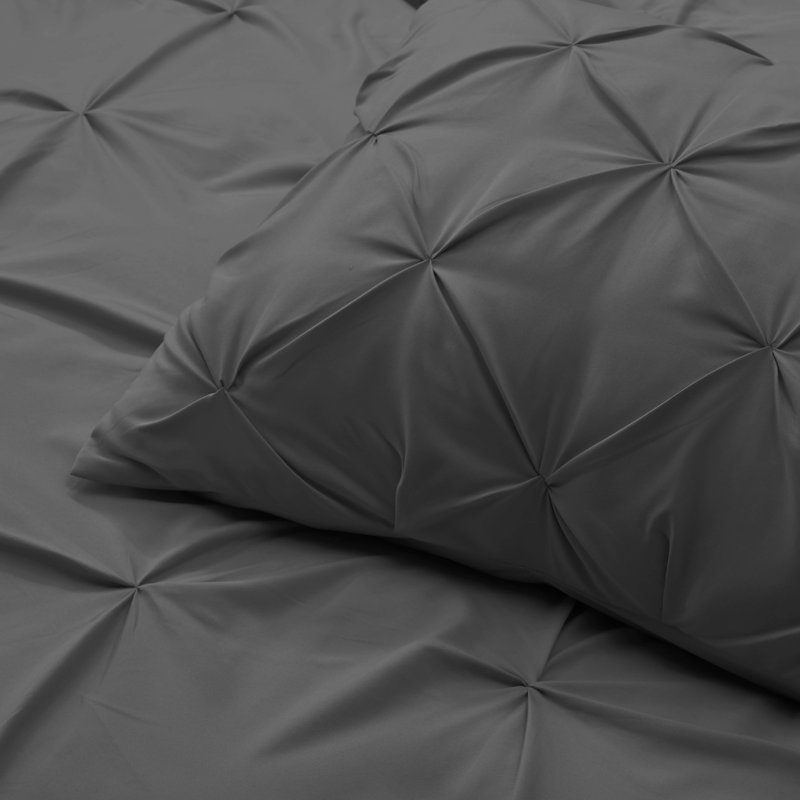 Ensemble de housse de couette plissÃ©e en tissu doublement brossÃ©, Gris pierre