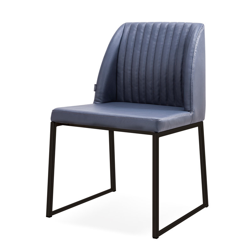 Dejonae 18.5'' H Leatherette Upholstered Side Chair, Navy/Black