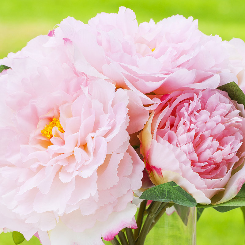 Faux Silk Peony Arrangement in Vase, Pink