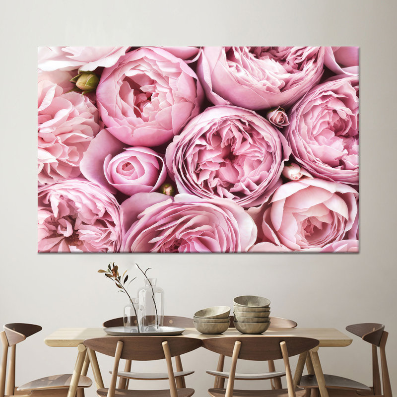 Printed Canvas Artwork: Modern Pink Flowers Wall Decor for Mother's Day,1P Wrapped Canvas, H: 59.1 x W:98.4 inches