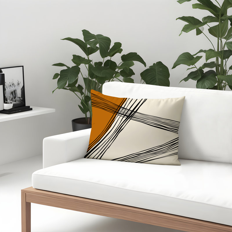 Housse et insert de coussin rectangulaire intérieur / extérieur en polyester filé Cassie, Orange, H 14 po x l 20 po