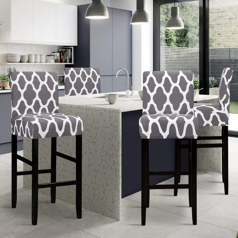 Housse pour tabouret de bar Jacquard - Paquet de 4 housses extensibles pour chaise de salle à manger pivotante courte