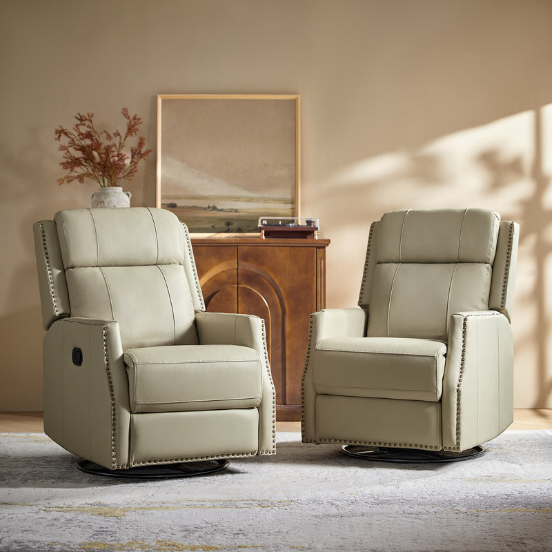Fauteuil inclinable manuel berçant en cuir véritable Annarita (ensemble de 2), Beige