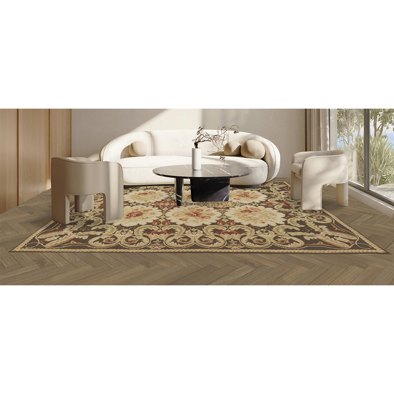 Tapis oriental en laine noué à la main brun, Rectangle 8 pi x 10 pi