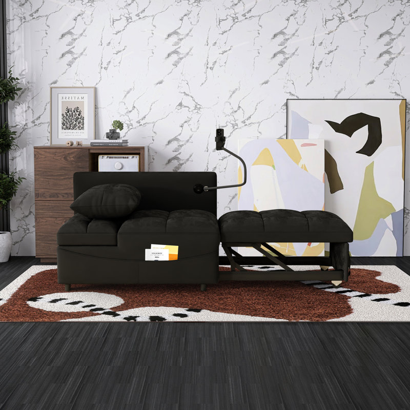 Fauteuil convertible polyvalent avec port USB et support pour téléphone, Noir, noir, noir, noir