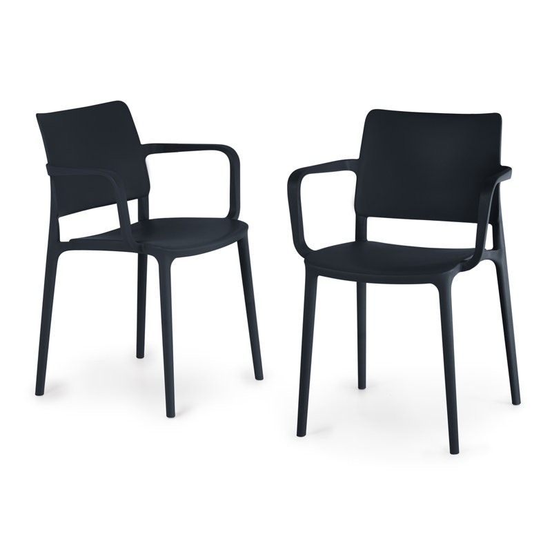 Skowhegan Plastic Outdoor Stacking Dining Armchair, Black