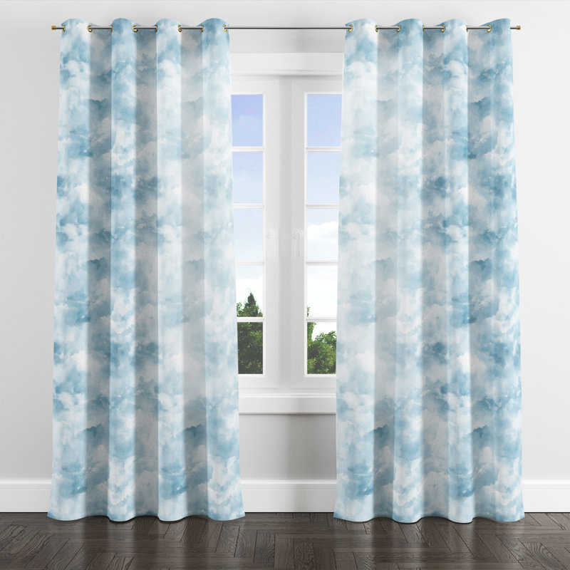 Abstract Window curtains - White Coastal Mist Grommet Curtain - 1 Panel, Gold Grommets, 52" W x 63" L