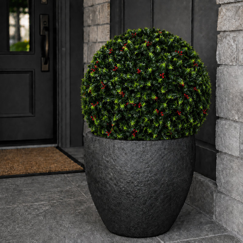 Faux Holly Topiary, 19" H x 19" W, 4 Pack