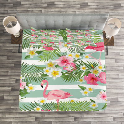 Mariposa Flamingo Bedspread Set with Cushion Cover