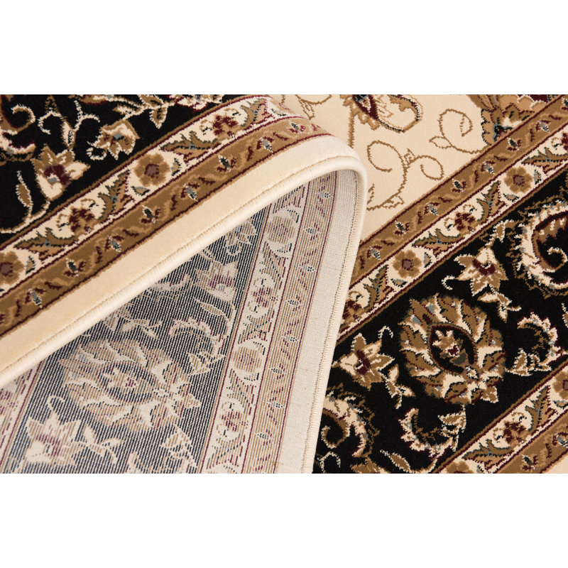 Rug Branch Yasmin 2' x 19' (2'3" x 19') Beige/Black Persian Medallion Indoor Runner Rug, Traditional, Low Pile, Stain-Resistant Hallway Carpet - Entryway, Mudroom, Bedroom, and Kitchen