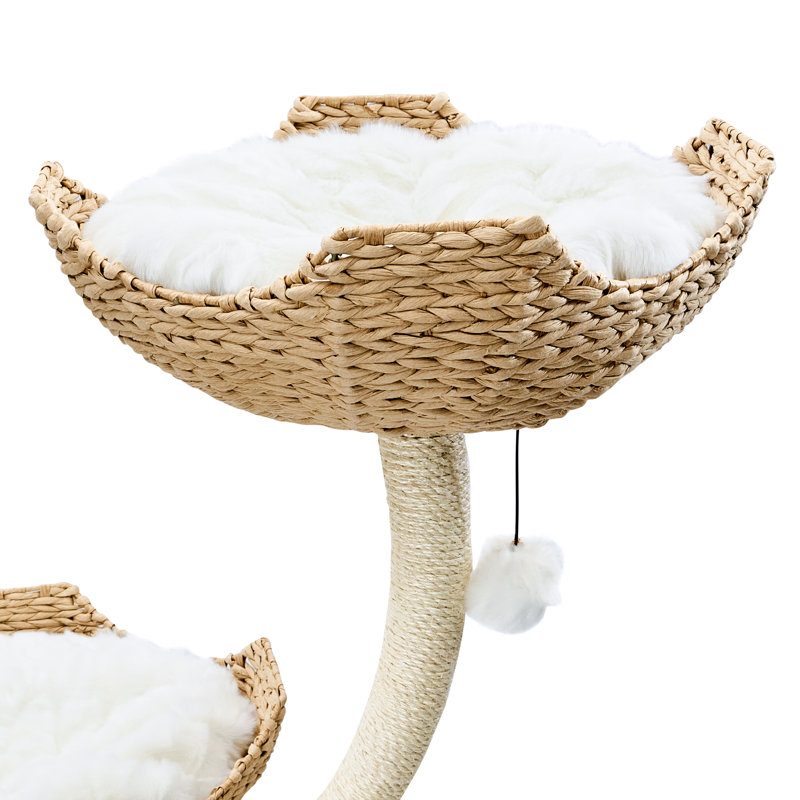 73'' Tall Beige Sisal and Wood Modern Cat Tree Tower