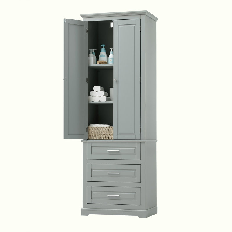 Armoire de rangement de salle de bain avec 3 tiroirs, Gris