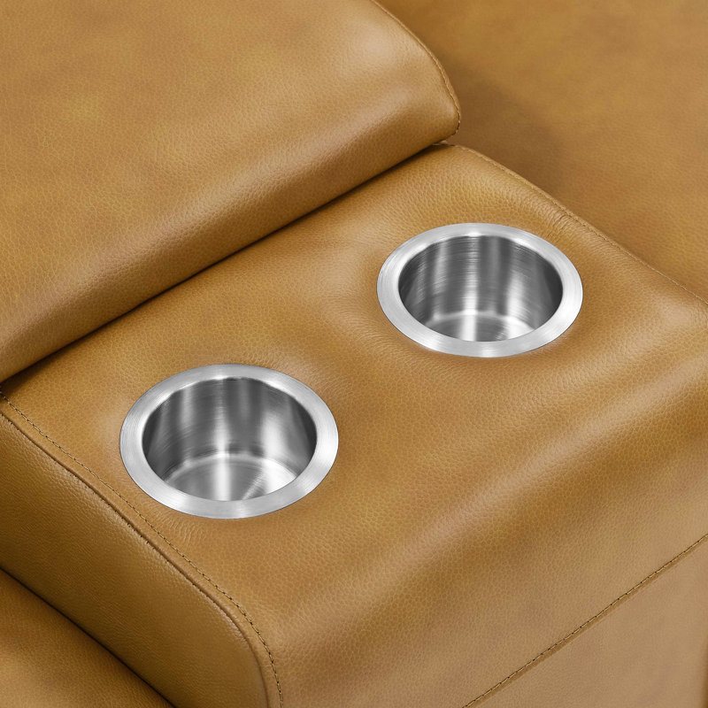 Canapé d'angle en similicuir avec fauteuil inclinable réglable, console de rangement et porte-gobelets, 5 places, couleur gingembre, largeur 115,15 po, profondeur 30,65 po, hauteur 30,65 po, poids 425,86 lb (forme tonique).
