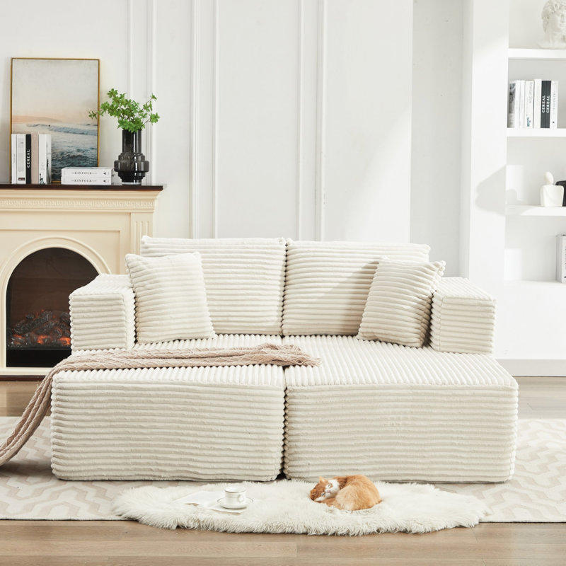 Canapé double modulaire 106 po Cloud, Velours côtelé beige, H 32,71 po x l 74,99 po x P 71,99 po