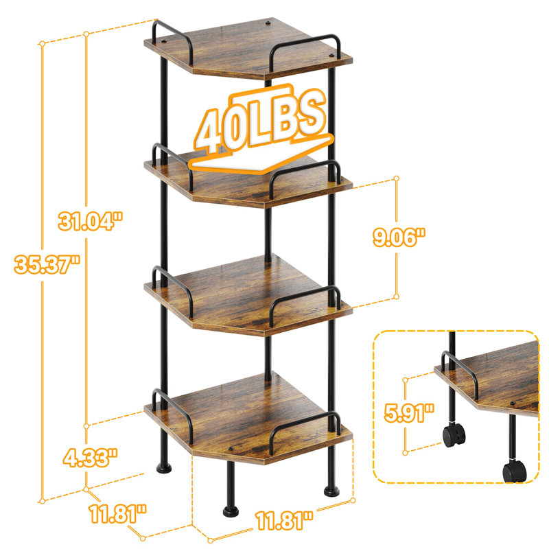 89.8 cm H x 30 cm W Corner Bookcase