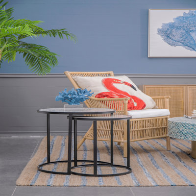 Table de bout ronde, ensemble de 2, tables d'appoint empilables avec structure en métal robuste