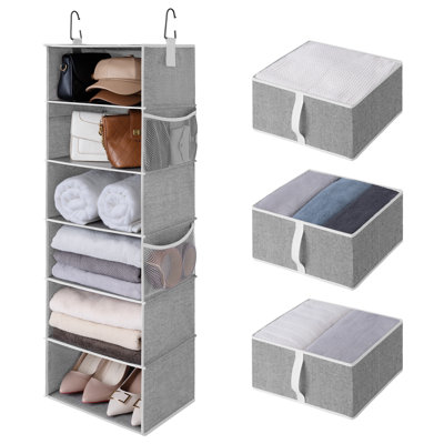 Organisateur de garde-robe en tissu à 6 tablettes avec tiroirs amovibles Aislin