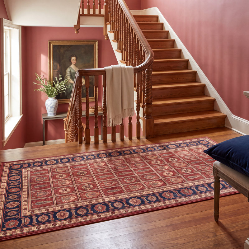 Tapis Troy traditionnel de style persan audacieux, bleu marine, orange, or, vert, crème, ivoire, lavable en machine, à poils courts, adapté à l'intérieur et à l'extérieur, pour salon, chambre, salle à manger, entrée, couloir, bureau