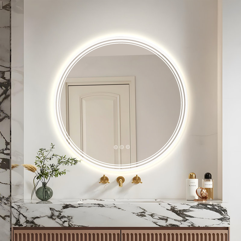 Round LED Bathroom Mirror/Vanity Mirror With Front And Back Lighting, Three Color Temperatures, Stepless Dimming, And  Anti Fog Function