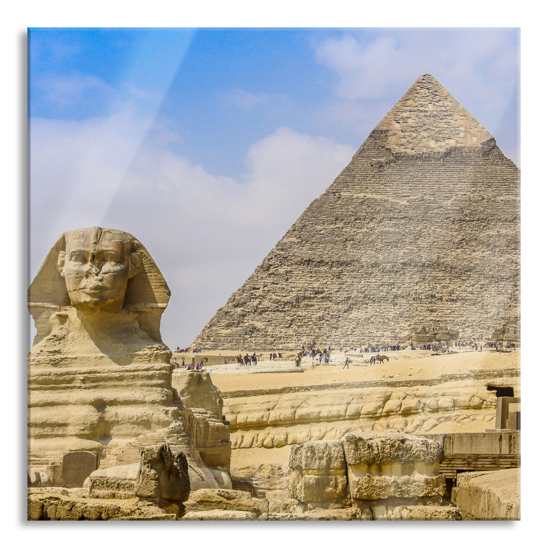 Ungerahmtes Foto auf Glas "Sphinx von Gizeh mit Pyramide"