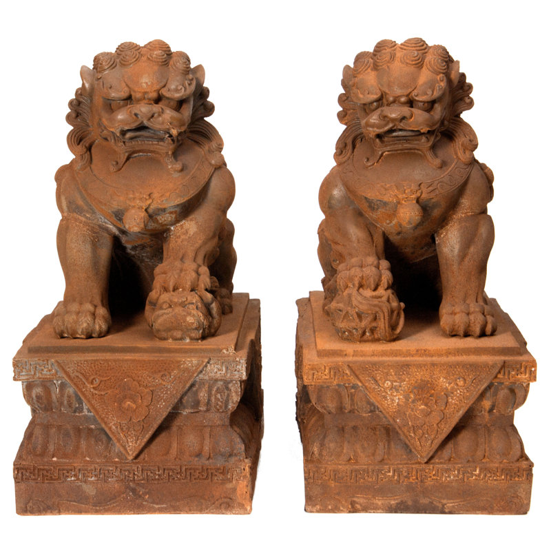 2 Piece Foo Dog Rust Patina Figurine Set