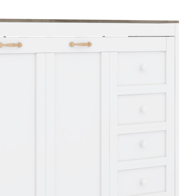 Armoire-lit peu encombrante avec éclairage et conception murale, Blanc, Double