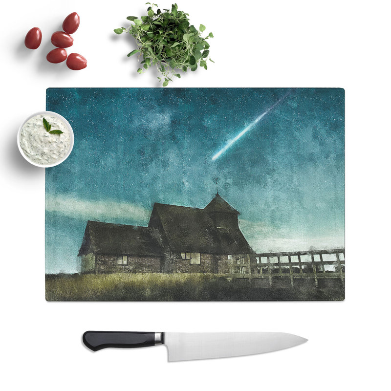 Commet Above a Farm Painting Chopping Board, 0.4cm H x 20cm W x 28.5cm L