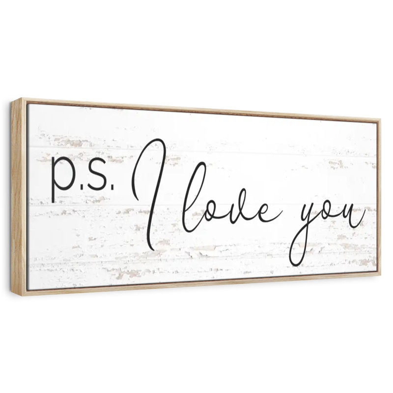 P.S. I Love You, typographie, Cadre flottant en bois naturel, 43 po x 15 po