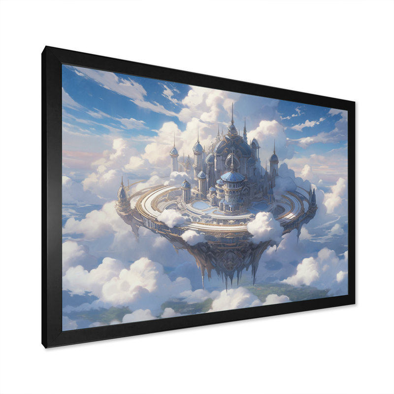Château dans les nuages II sur toile, H 12 po x l 20 po x P 1 po, Cadre simple noir