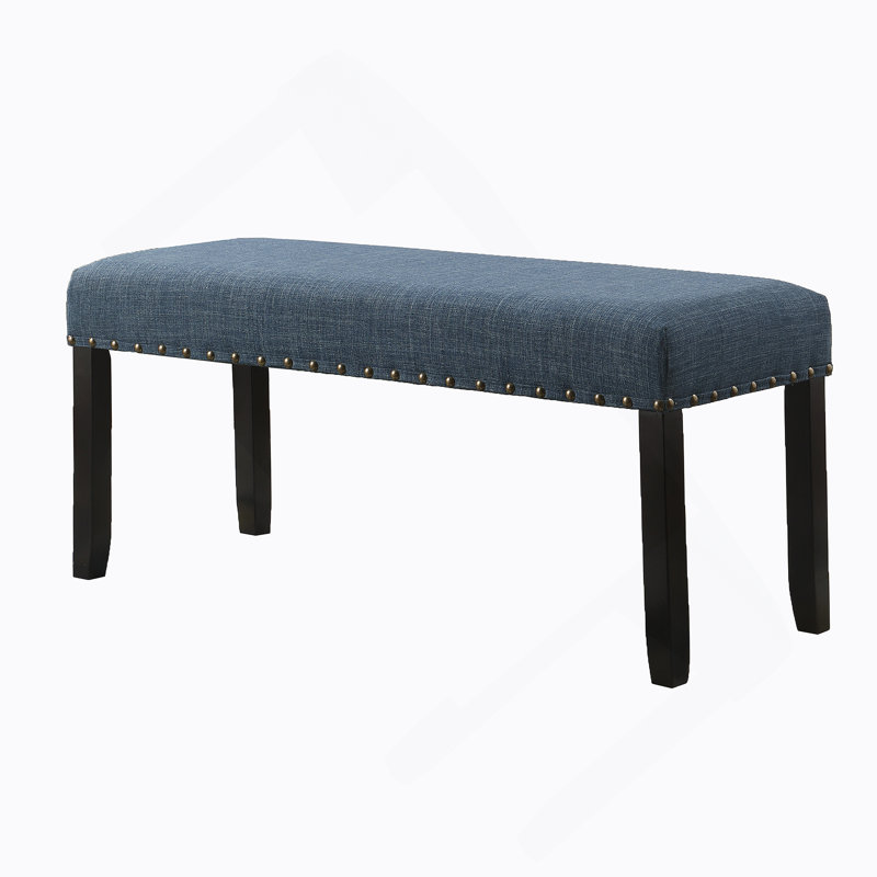 Fabric Dining Bench With Nailhead Trim, Blue, Blue