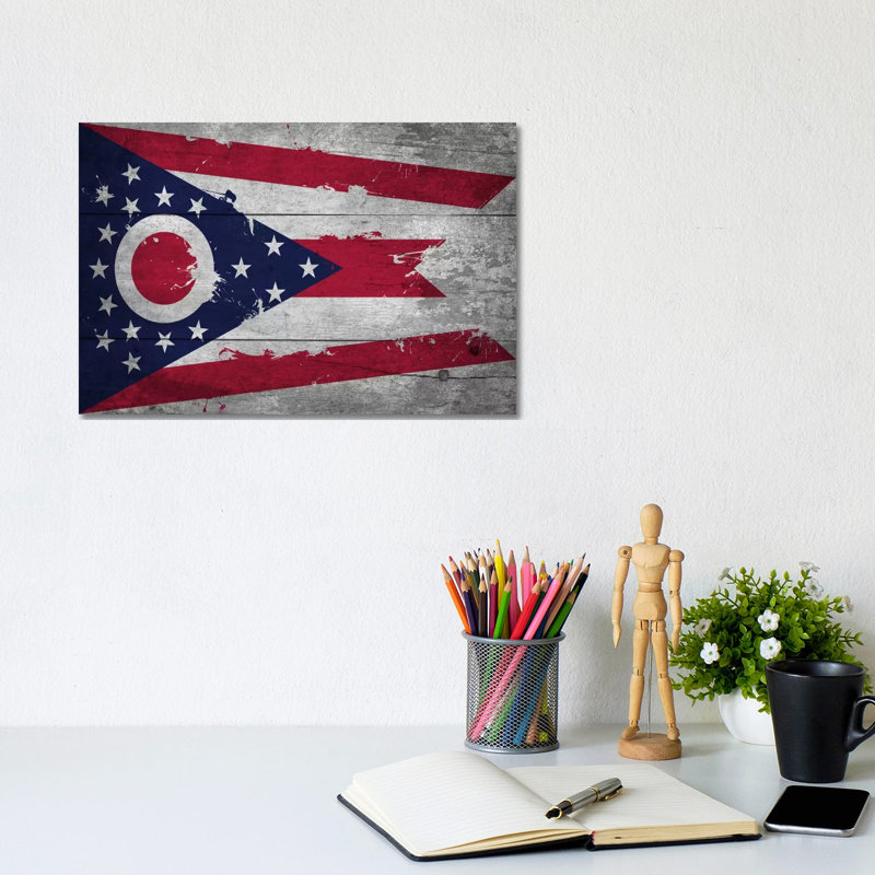 Ohio FlagWood Planks With Splatters by ICanvas - Wrapped Canvas Gallery-Wrapped Canvas Giclée, 20.32 cm H x 30.48 cm W
