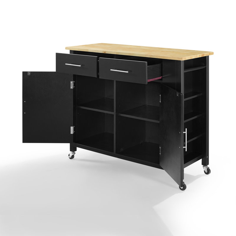 Clyve Kitchen Island, Black, Solid Wood