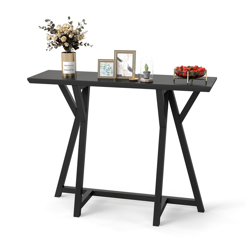 Wooden Black Entryway Table - Narrow Farmhouse Console Table Behind Sofa For Hallway
