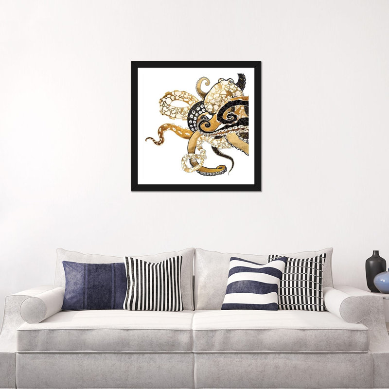 Pieuvre métallique - impression, Blanc, H 24 po x l 24 po x p 1 po, Papier encadré noir