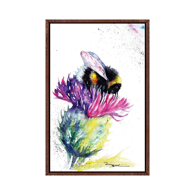 Bee And Thistle - Painting on Canvas, 101.6cm H x 66.04cm W x 3.81cm D, Classic Brown Wood Framed
