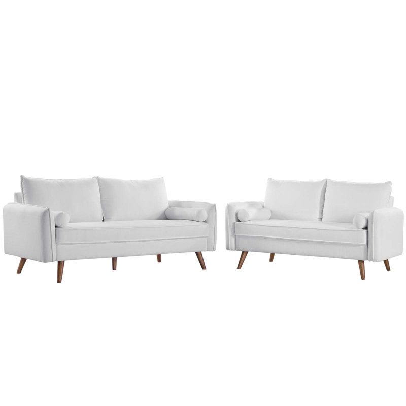Revive Upholstered Fabric Sofa And Loveseat Set In Beige, White