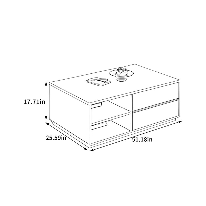 Modern Luxury Coffee Table with Full Base, 17.71" H x 51.18" L x 25.59" W