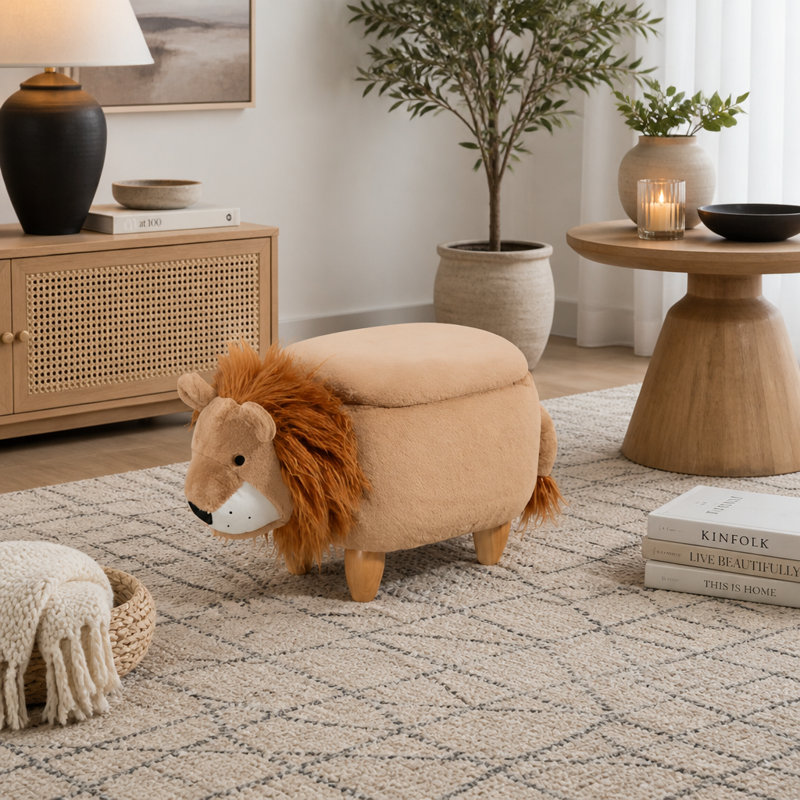 Repose-pieds avec rangement Lion avec rangement caché et pieds en bois massif