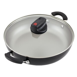 Large Frying Pan Deep 5 qt Glass Lid Top Cover Eco Non Stick Chef