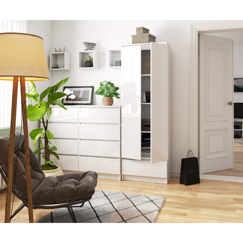 Alexsandria 180cm H x 60cm W Standard Bookcase, White Gloss